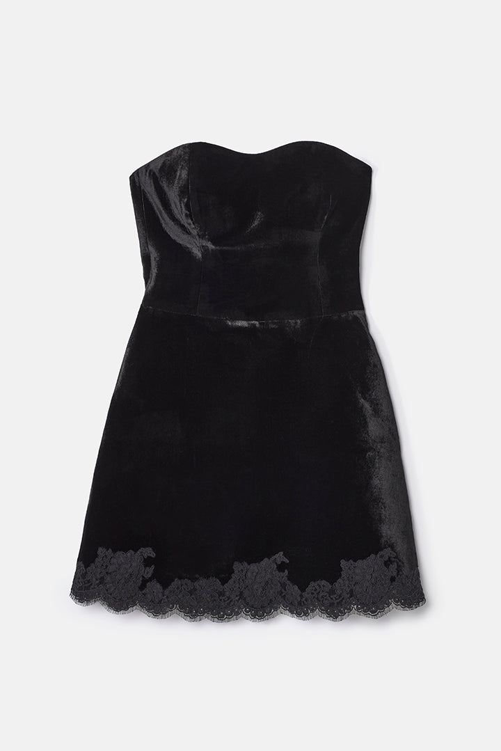 Minikleid aus Samt mit Spitzenborte