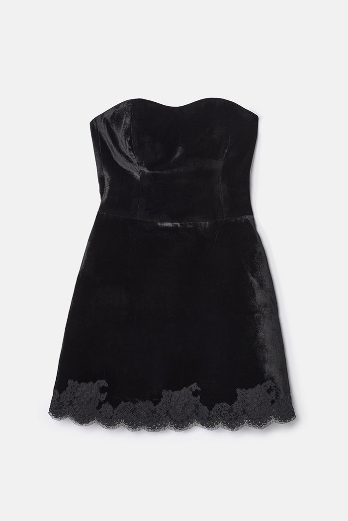Minikleid aus Samt mit Spitzenborte