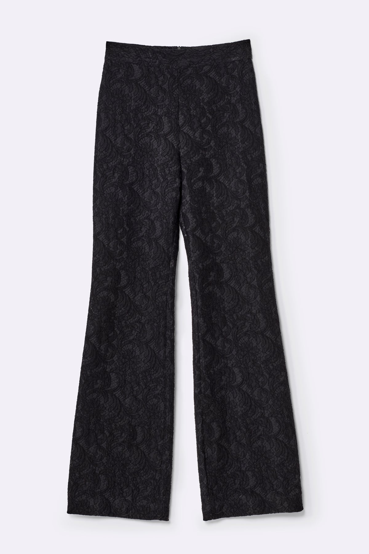 Trousers with opaque lace finish