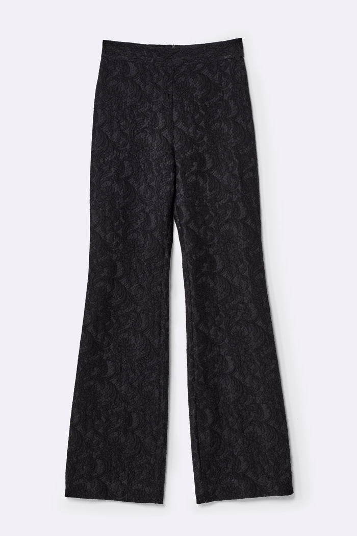 Straight trousers with opaque lace finish