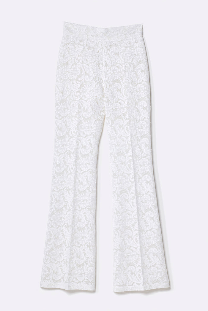 Straight trousers with opaque lace finish