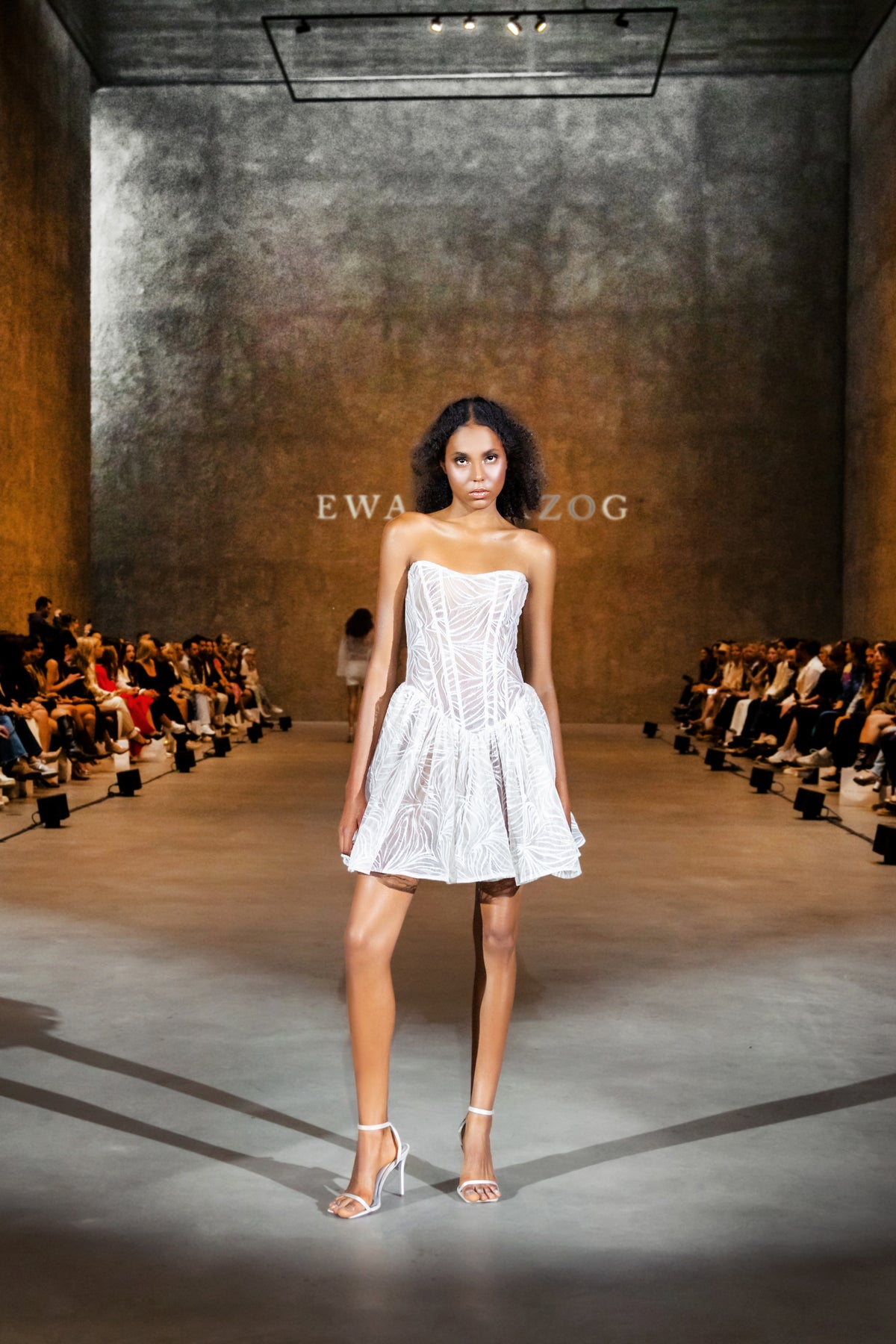 Mini dress with corset top and flared skirt