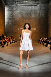 Mini dress with corset top and flared skirt