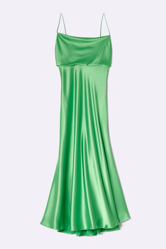 Satin dress with waterfall neckline