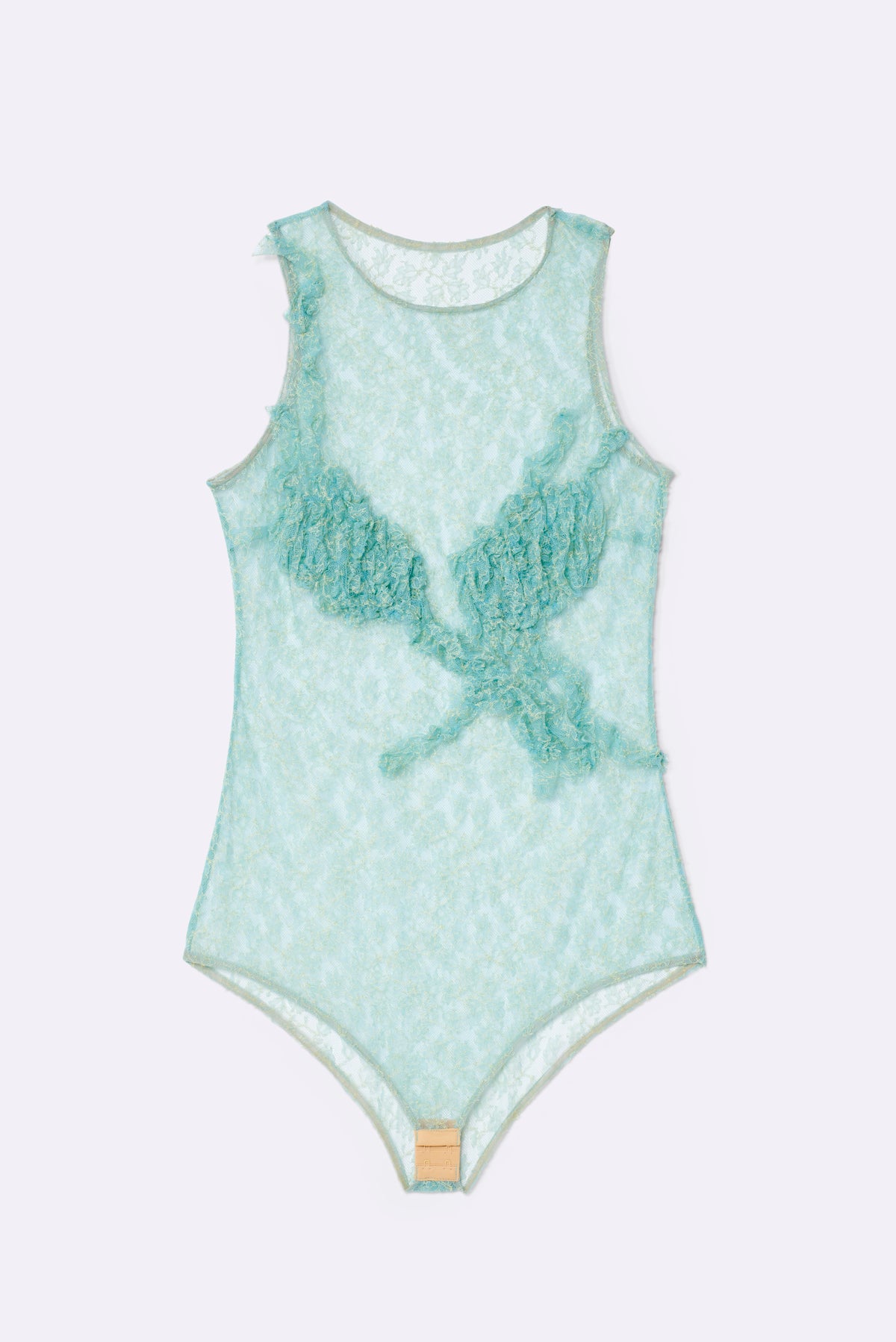 Lace bodysuit with elaborate appliqués