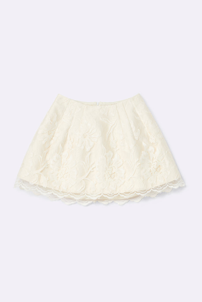 Bell-shaped mini skirt trimmed with lace