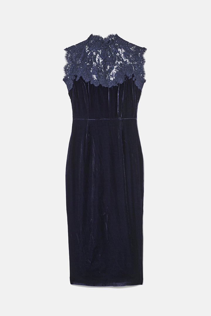 Midikleid aus Samt mit Spitze