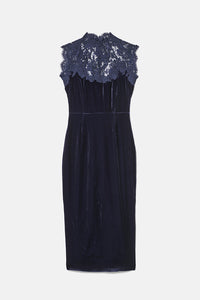 Midikleid aus Samt mit Spitze