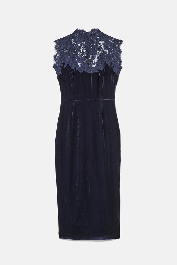 Midikleid aus Samt mit Spitze