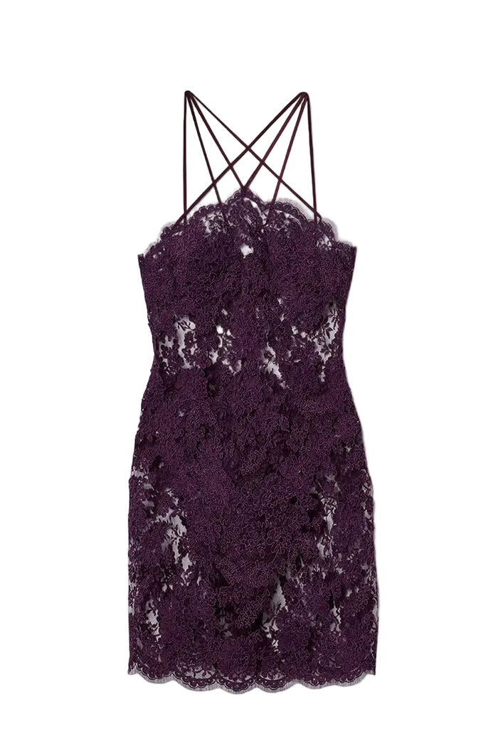 Lace mini dress with crossed straps Lace mini dress with crossed straps