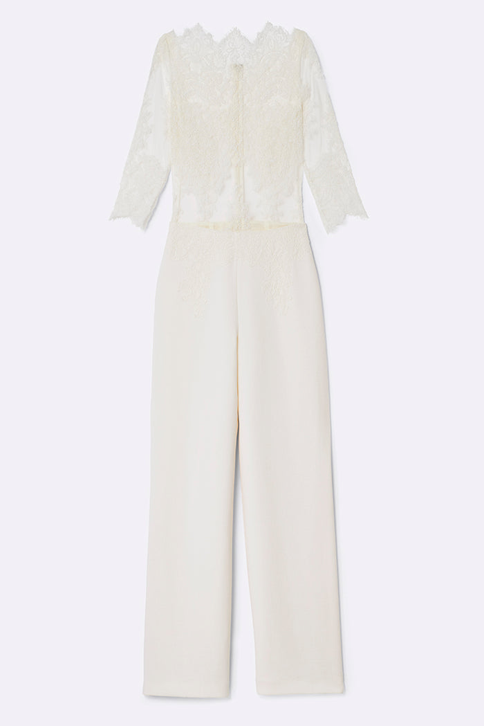 Jumpsuit with lace top and three-quarter sleeves