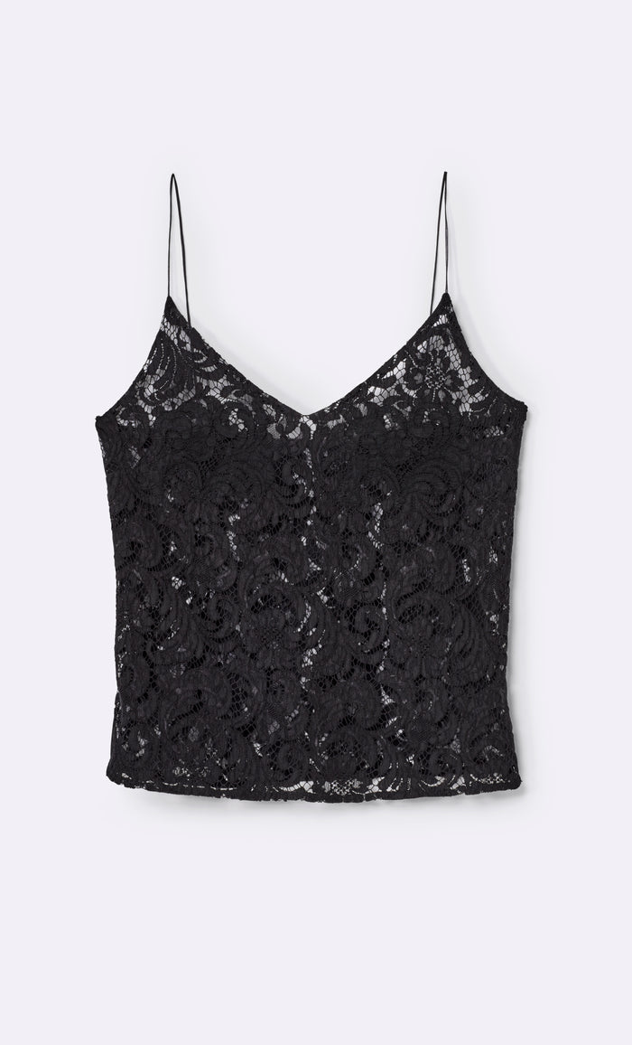 Top with V-neck made of lace