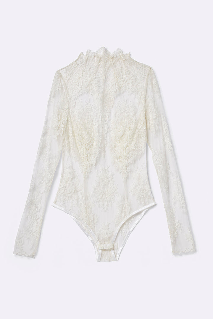 Long-sleeved lace bodysuit