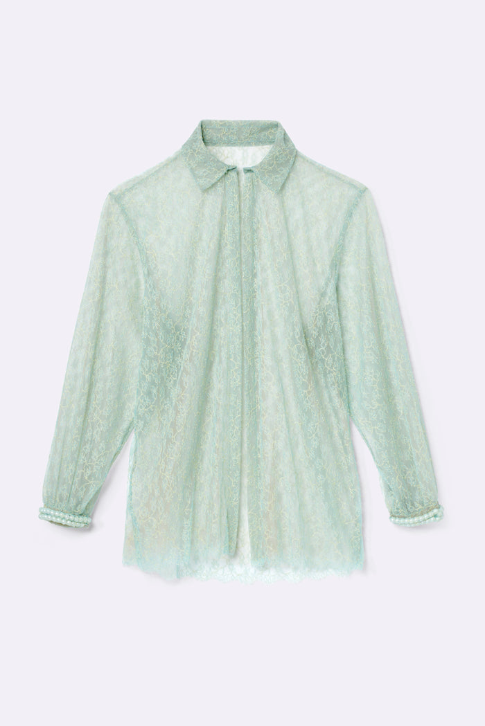 Lace blouse with pearl details on the cuffs