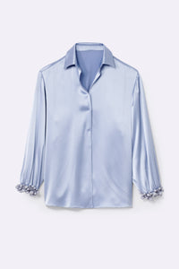 Satin blouse with pearl appliqués on the cuffs
