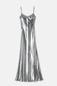 Langes Slip Dress mit Schmuckstein Details