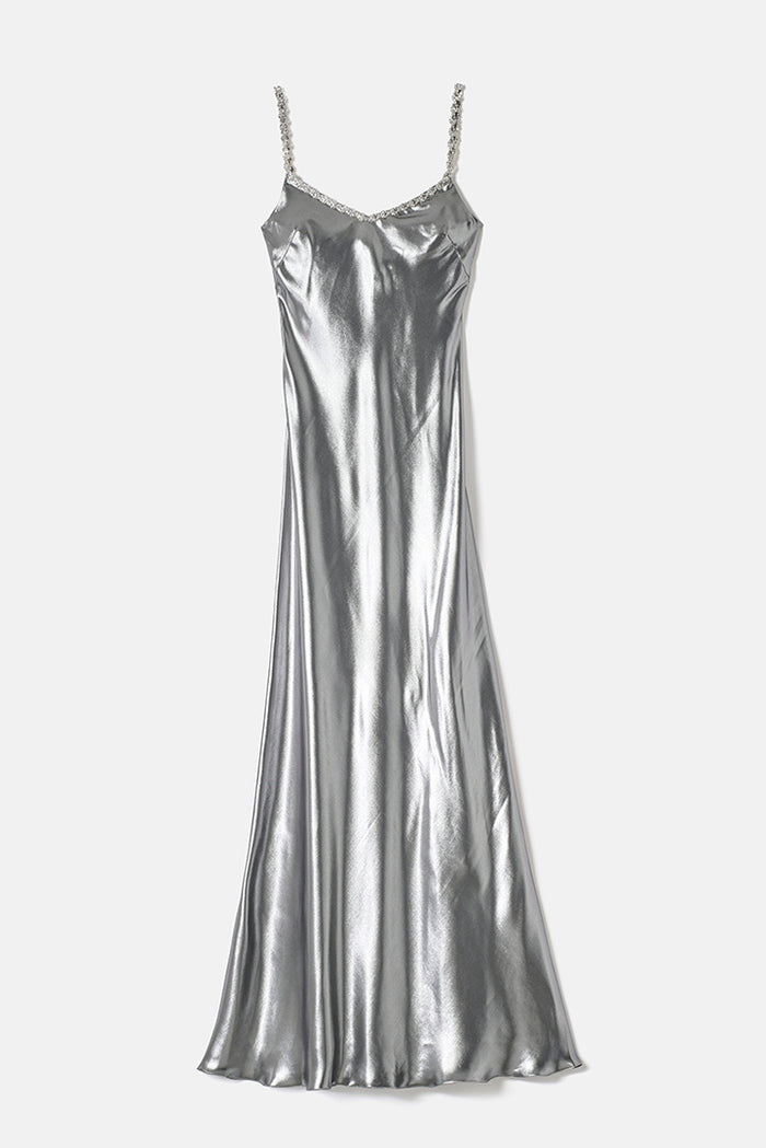 Langes Slip Dress mit Schmuckstein Details