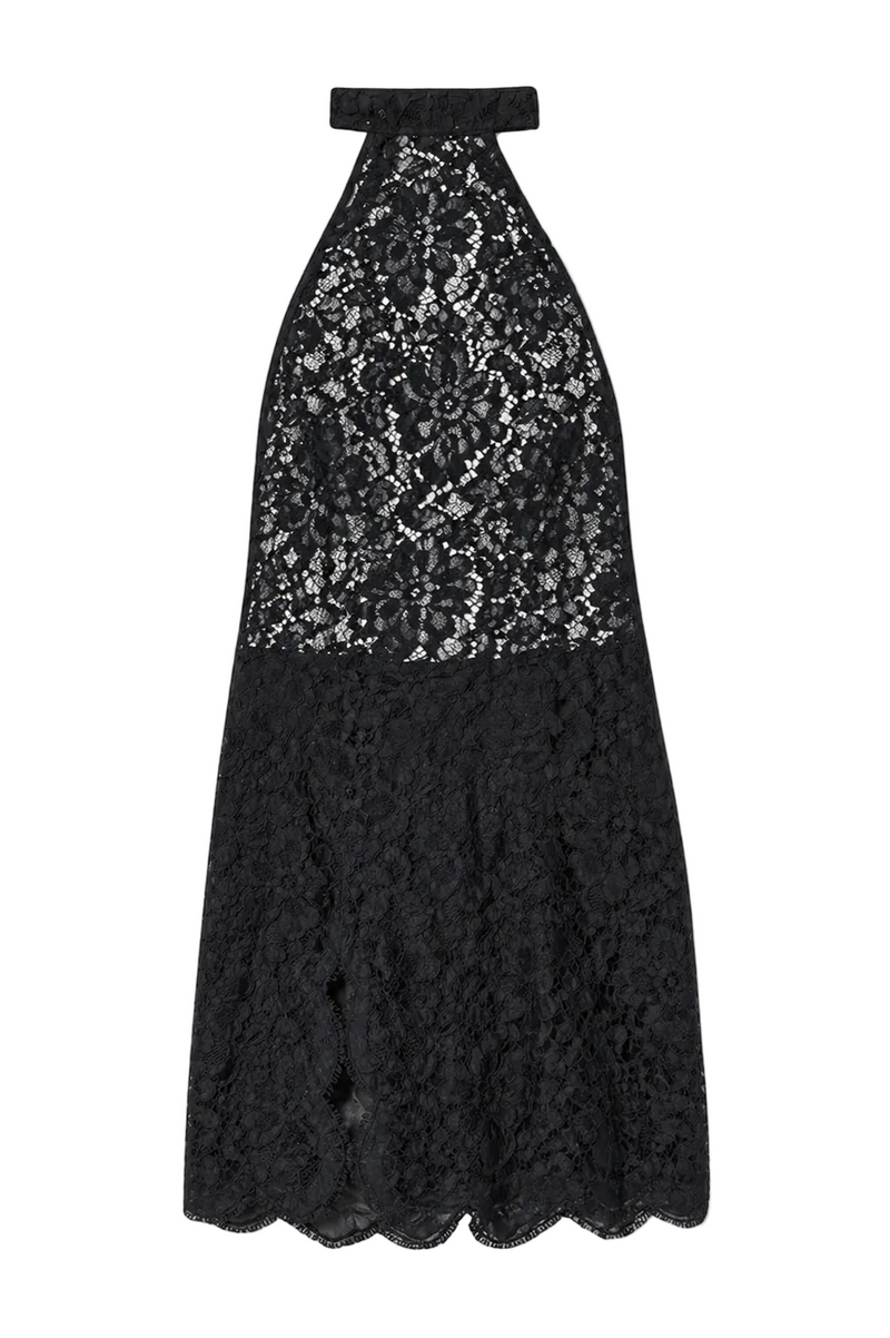 Neckholder-Spitzenkleid mit Schlitz