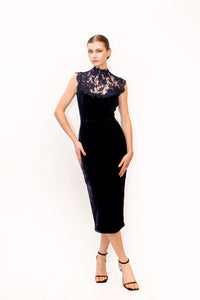 Midikleid aus Samt mit Spitze