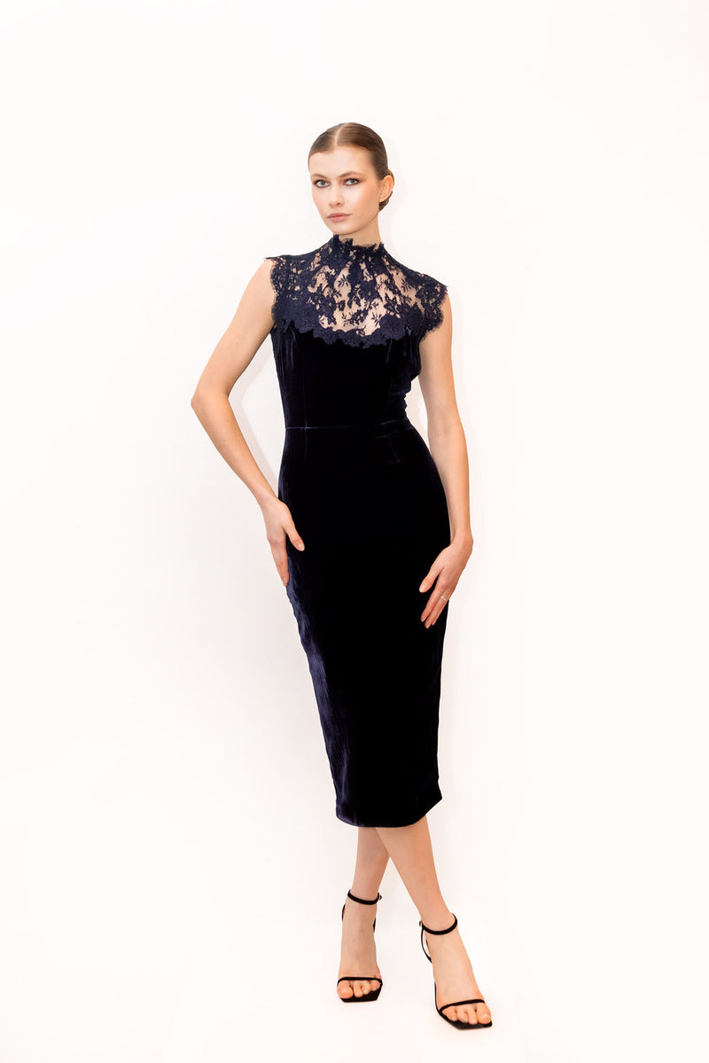 Midikleid aus Samt mit Spitze