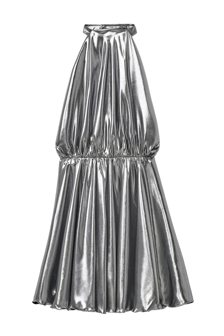 Neckholder-Kleid aus Satin mit drapiertem Dekolleté