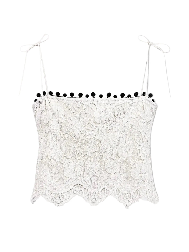 Top mit Bommel aus Spitze