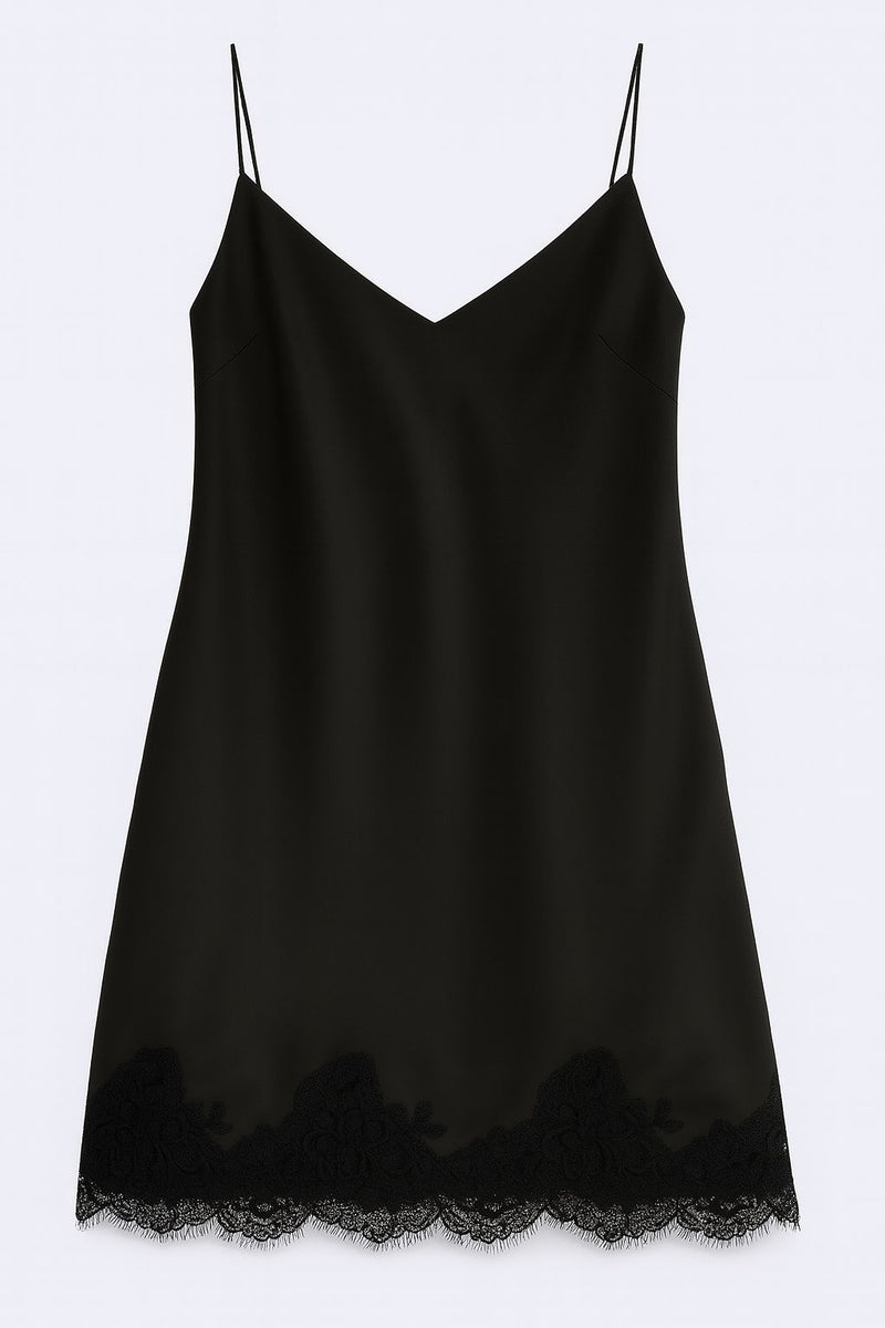 Trägerkleid mit Spitzenrand